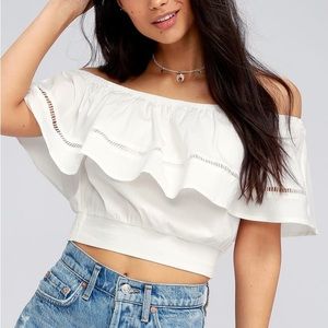 Lulu’s White Off-the-Shoulder Crop Top